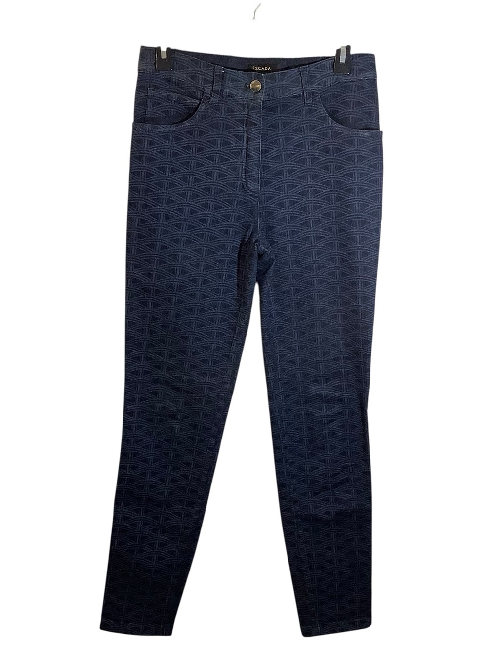 Escada Navy Blue Geometric Skinny Jeans Stretch